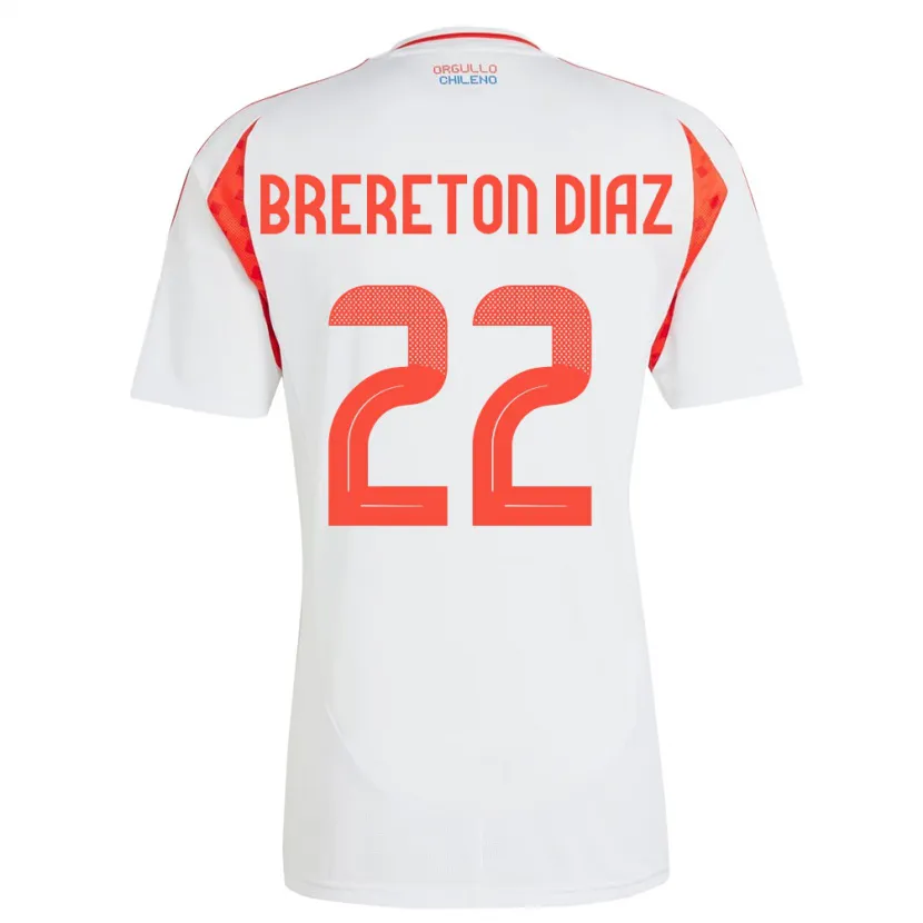 Danxen Femme Maillot Chili Ben Brereton Díaz #22 Blanc Tenues Extérieur 24-26 T-Shirt