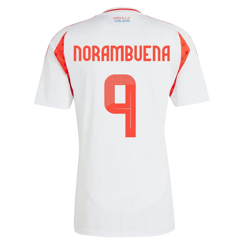Danxen Femme Maillot Chili Gabriel Norambuena #9 Blanc Tenues Extérieur 24-26 T-Shirt
