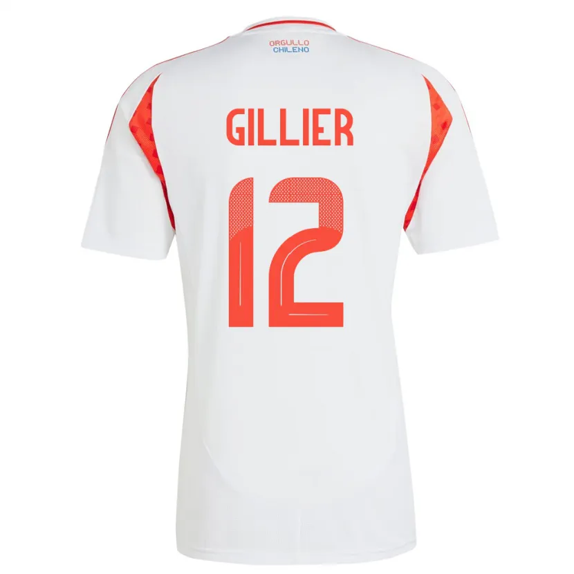 Danxen Femme Maillot Chili Thomas Gillier #12 Blanc Tenues Extérieur 24-26 T-Shirt