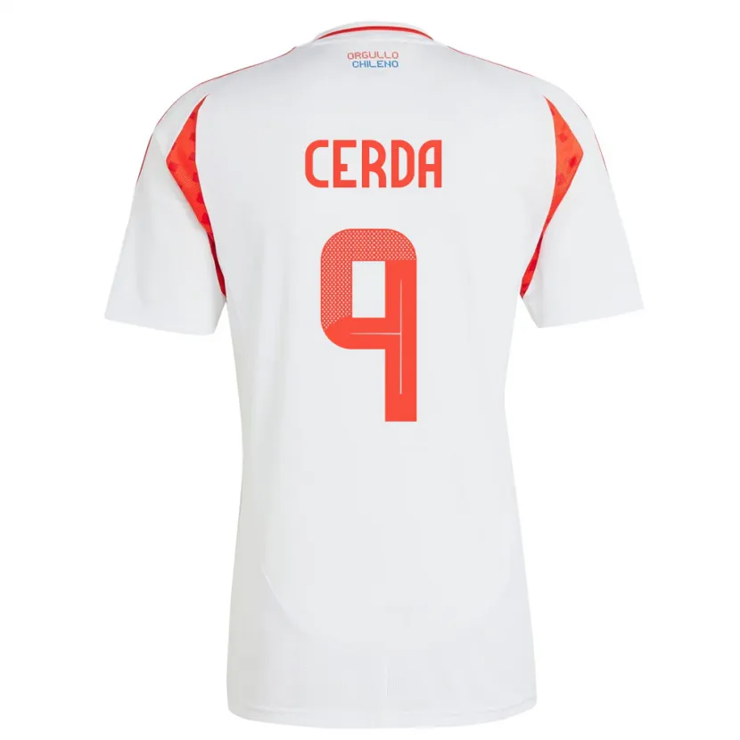 Danxen Femme Maillot Chili Axel Cerda #9 Blanc Tenues Extérieur 24-26 T-Shirt