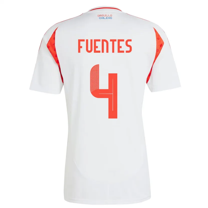 Danxen Femme Maillot Chili Karen Fuentes #4 Blanc Tenues Extérieur 24-26 T-Shirt