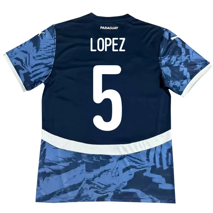 Danxen Femme Maillot Paraguay Óscar López #5 Bleu Tenues Extérieur 24-26 T-Shirt
