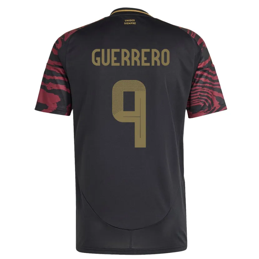 Danxen Femme Maillot Pérou Paolo Guerrero #9 Noir Tenues Extérieur 24-26 T-Shirt
