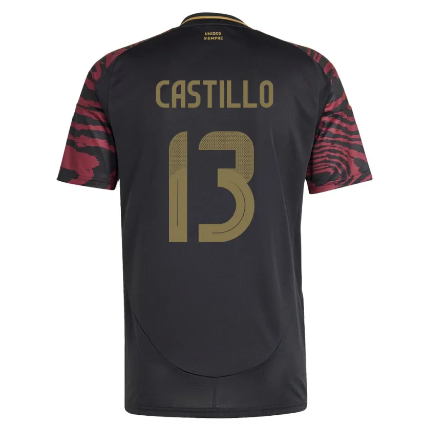 Danxen Femme Maillot Pérou Jesús Castillo #13 Noir Tenues Extérieur 24-26 T-Shirt