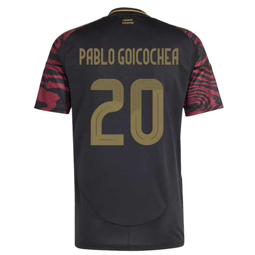 Danxen Femme Maillot Pérou Juan Pablo Goicochea #20 Noir Tenues Extérieur 24-26 T-Shirt
