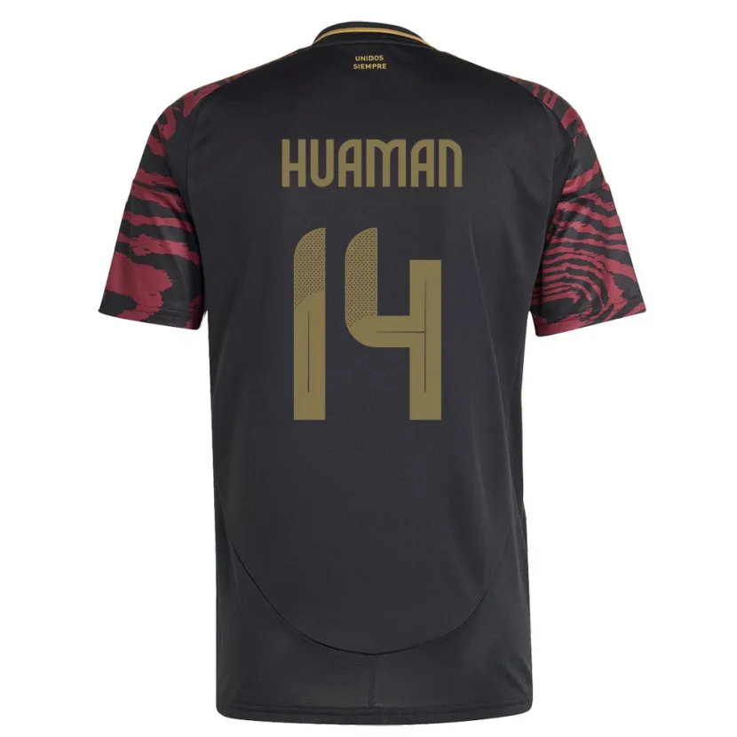Danxen Femme Maillot Pérou Marco Huamán #14 Noir Tenues Extérieur 24-26 T-Shirt