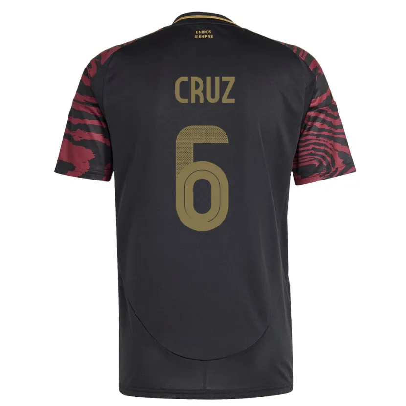 Danxen Femme Maillot Pérou Esteban Cruz #6 Noir Tenues Extérieur 24-26 T-Shirt