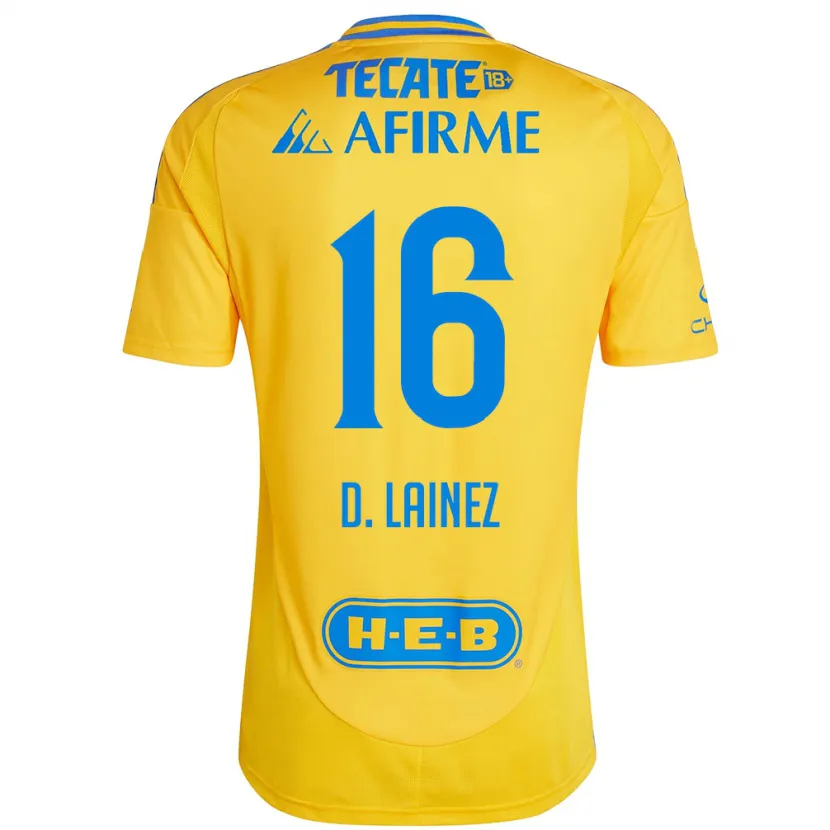 Danxen Enfant Maillot Diego Lainez #16 Or Jaune Tenues Domicile 2024/25 T-Shirt