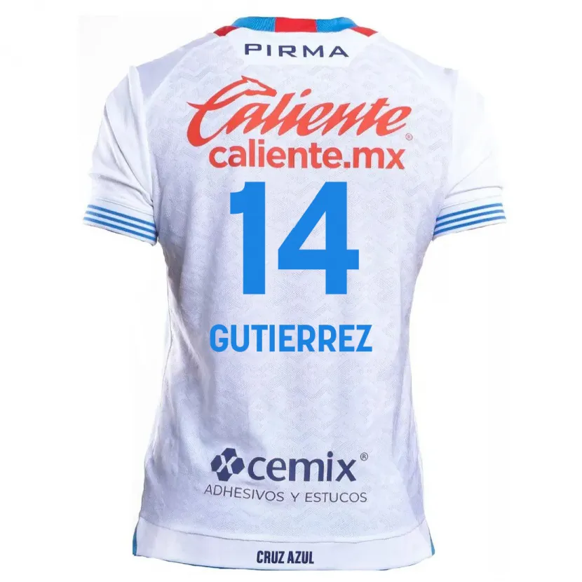 Danxen Homme Maillot Alexis Gutiérrez #14 Blanc Bleu Tenues Extérieur 2024/25 T-Shirt