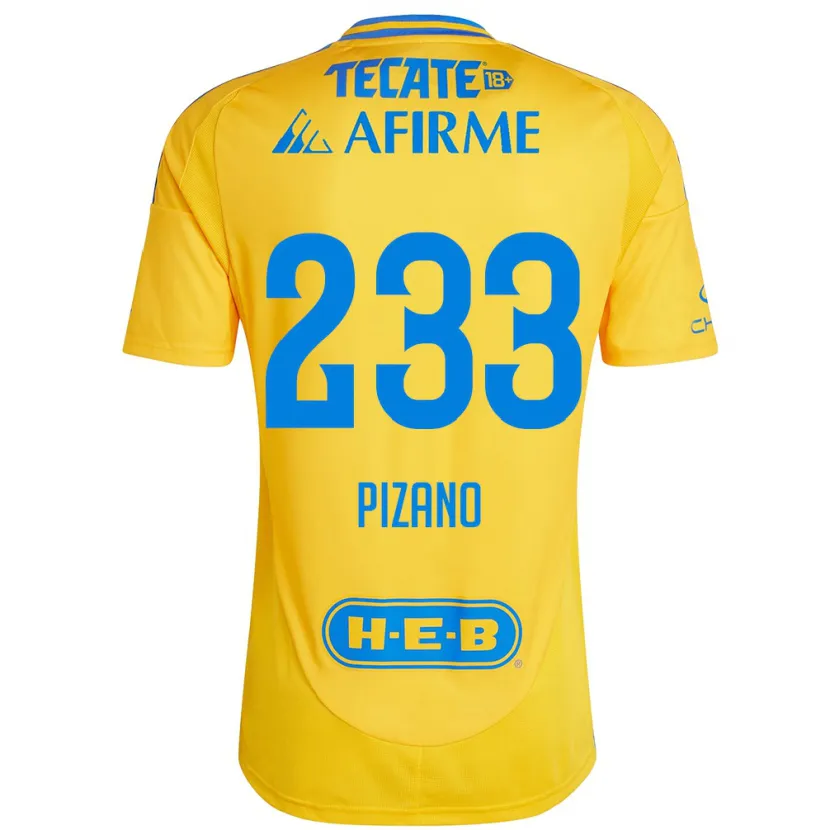Danxen Femme Maillot Juan Pizano #233 Or Jaune Tenues Domicile 2024/25 T-Shirt