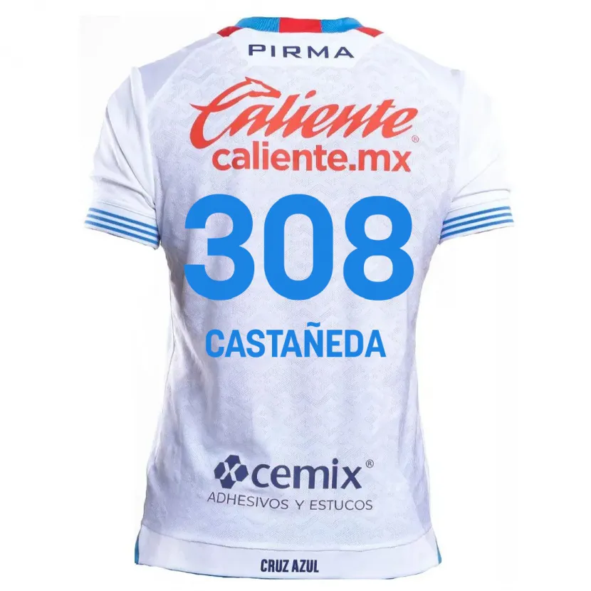 Danxen Femme Maillot Emiliano Castañeda #308 Blanc Bleu Tenues Extérieur 2024/25 T-Shirt