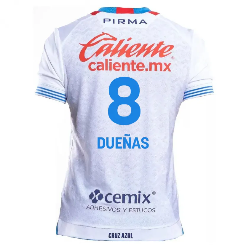 Danxen Femme Maillot Jesús Dueñas #8 Blanc Bleu Tenues Extérieur 2024/25 T-Shirt