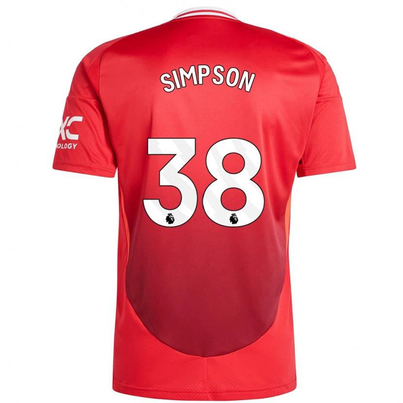 Danxen Enfant Maillot Jess Simpson #38 Rouge Vif Tenues Domicile 2024/25 T-Shirt