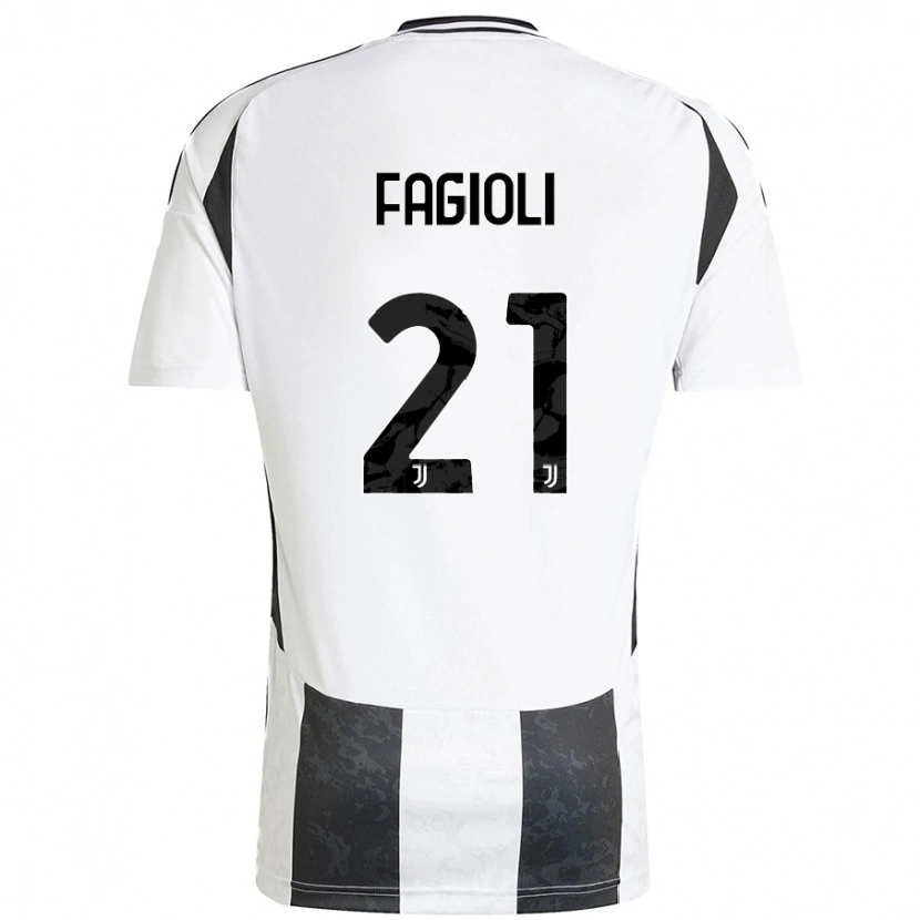 Danxen Enfant Maillot Nicolò Fagioli #21 Blanc Noir Tenues Domicile 2024/25 T-Shirt