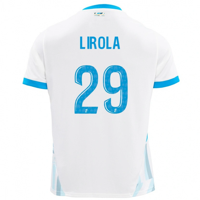 Danxen Enfant Maillot Pol Lirola #29 Blanc Bleu Ciel Tenues Domicile 2024/25 T-Shirt