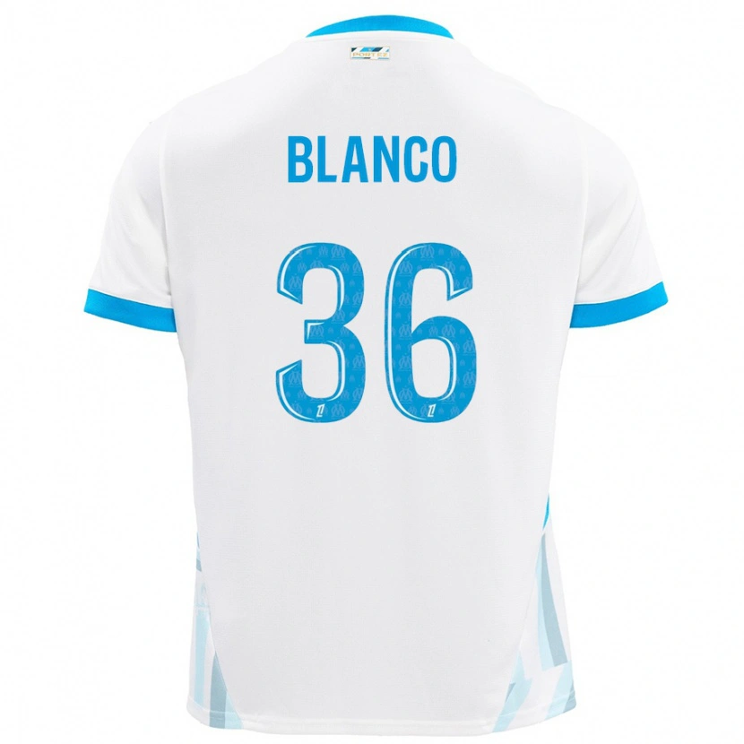 Danxen Enfant Maillot Rubén Blanco #36 Blanc Bleu Ciel Tenues Domicile 2024/25 T-Shirt