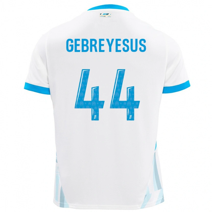 Danxen Enfant Maillot Esey Gebreyesus #44 Blanc Bleu Ciel Tenues Domicile 2024/25 T-Shirt