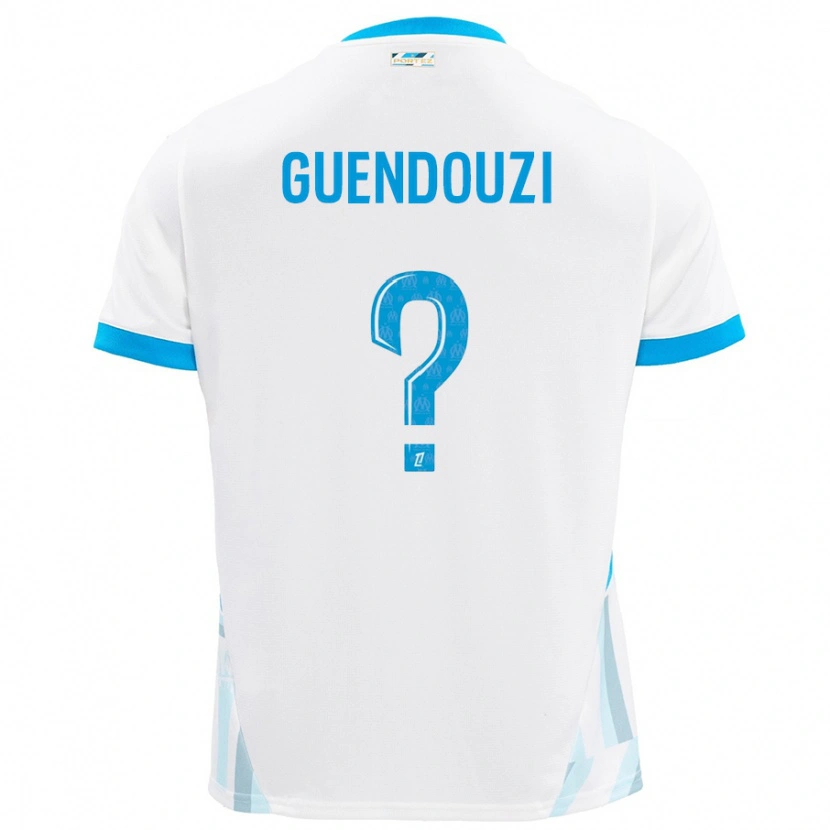Danxen Enfant Maillot Milan Guendouzi #0 Blanc Bleu Ciel Tenues Domicile 2024/25 T-Shirt