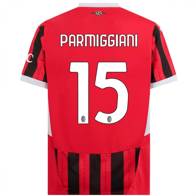 Danxen Enfant Maillot Pietro Parmiggiani #15 Rouge Noir Tenues Domicile 2024/25 T-Shirt