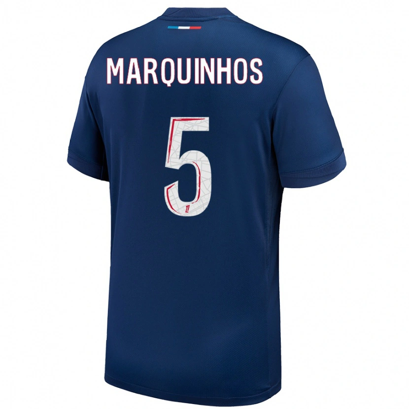 Danxen Enfant Maillot Marquinhos #5 Bleu Marine Blanc Tenues Domicile 2024/25 T-Shirt