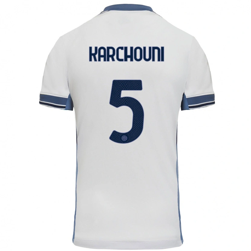 Danxen Enfant Maillot Ghoutia Karchouni #5 Blanc Gris Tenues Extérieur 2024/25 T-Shirt