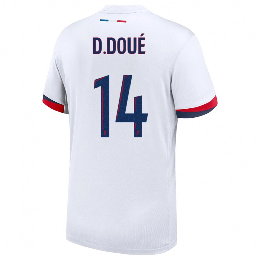 Danxen Enfant Maillot Désiré Doué #14 Blanc Bleu Rouge Tenues Extérieur 2024/25 T-Shirt