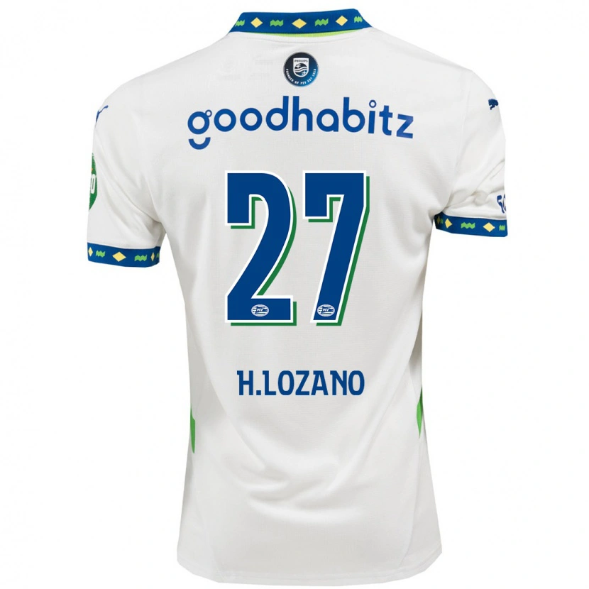 Danxen Enfant Maillot Hirving Lozano #27 Blanc Bleu Foncé Troisieme 2024/25 T-Shirt