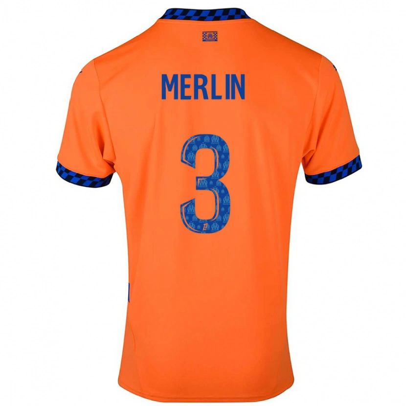 Danxen Enfant Maillot Quentin Merlin #3 Orange Bleu Foncé Troisieme 2024/25 T-Shirt