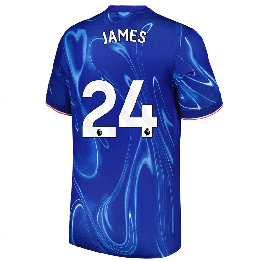 Danxen Homme Maillot Reece James #24 Bleu Blanc Tenues Domicile 2024/25 T-Shirt