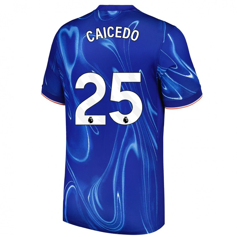 Danxen Homme Maillot Moisés Caicedo #25 Bleu Blanc Tenues Domicile 2024/25 T-Shirt