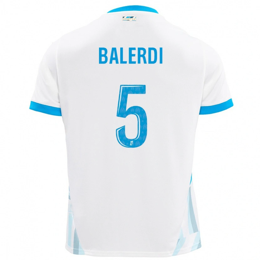 Danxen Homme Maillot Leonardo Balerdi #5 Blanc Bleu Ciel Tenues Domicile 2024/25 T-Shirt
