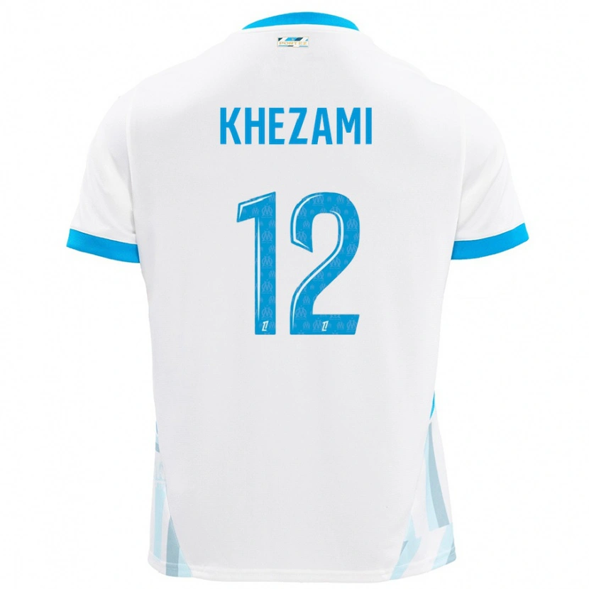 Danxen Homme Maillot Roselène Khezami #12 Blanc Bleu Ciel Tenues Domicile 2024/25 T-Shirt
