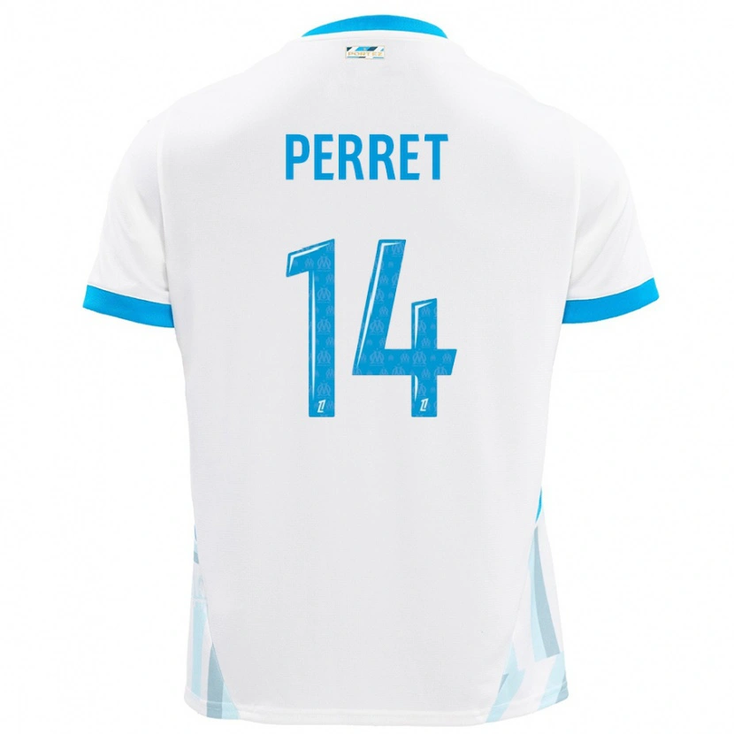 Danxen Homme Maillot Jenny Perret #14 Blanc Bleu Ciel Tenues Domicile 2024/25 T-Shirt