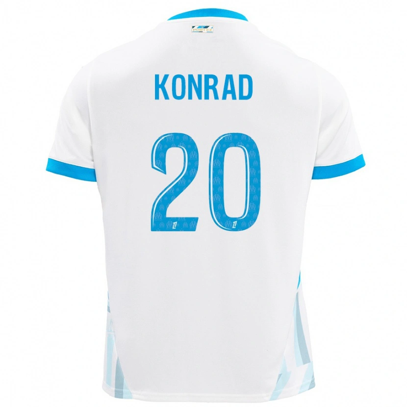 Danxen Homme Maillot Konrad De La Fuente #20 Blanc Bleu Ciel Tenues Domicile 2024/25 T-Shirt