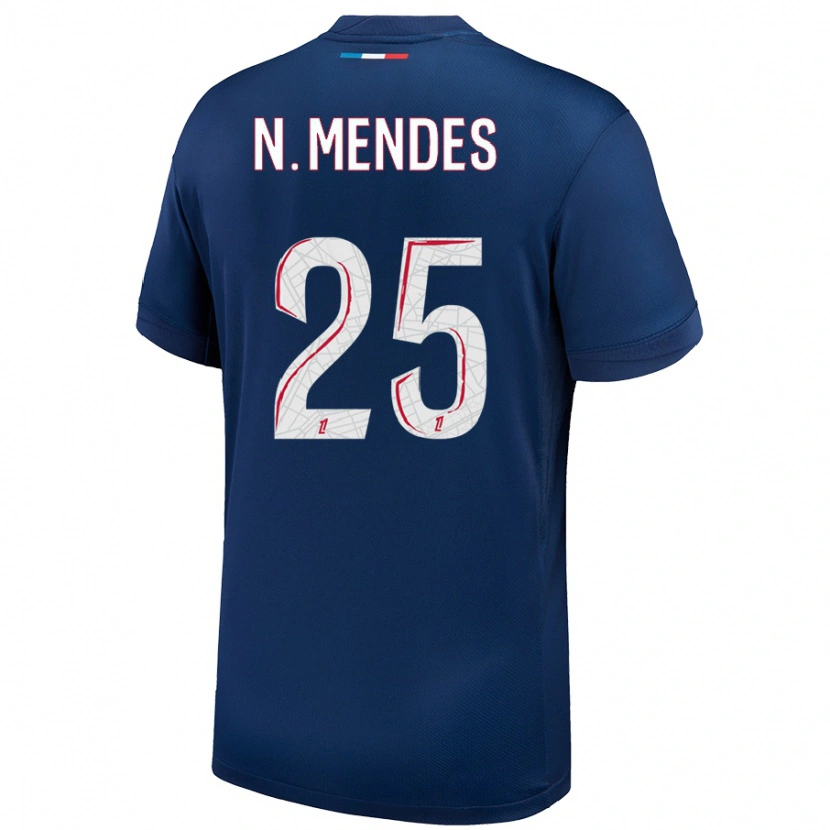 Danxen Homme Maillot Nuno Mendes #25 Bleu Marine Blanc Tenues Domicile 2024/25 T-Shirt