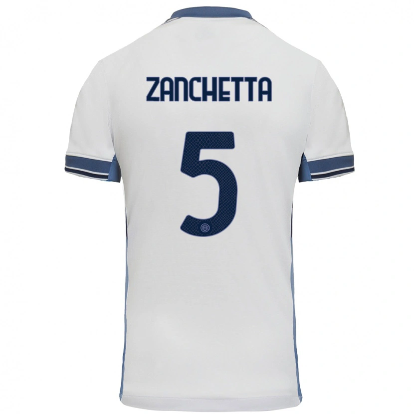 Danxen Homme Maillot Mattia Zanchetta #5 Blanc Gris Tenues Extérieur 2024/25 T-Shirt