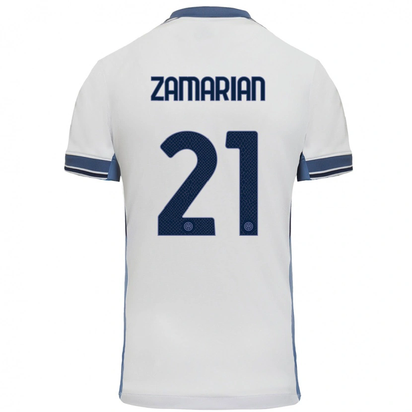 Danxen Homme Maillot Matteo Zamarian #21 Blanc Gris Tenues Extérieur 2024/25 T-Shirt