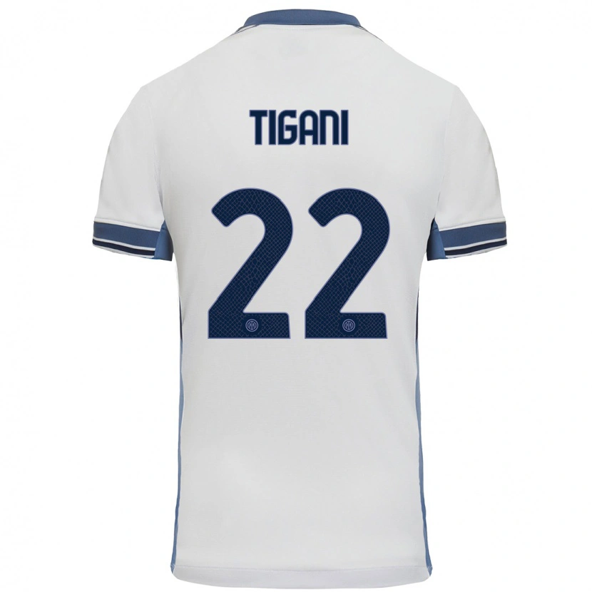 Danxen Homme Maillot Edoardo Tigani #22 Blanc Gris Tenues Extérieur 2024/25 T-Shirt