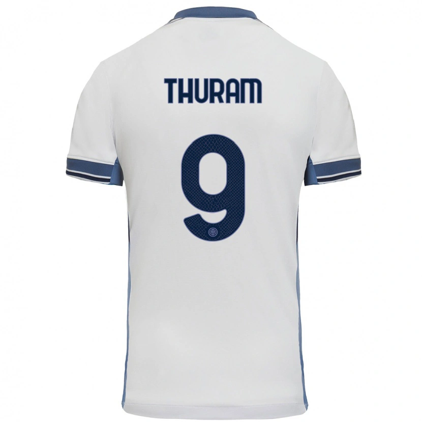 Danxen Femme Maillot Marcus Thuram #9 Blanc Gris Tenues Extérieur 2024/25 T-Shirt