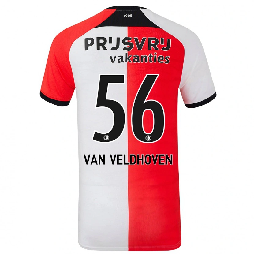 Danxen Enfant Maillot Kars Van Veldhoven #56 Rouge Blanc Tenues Domicile 2024/25 T-Shirt