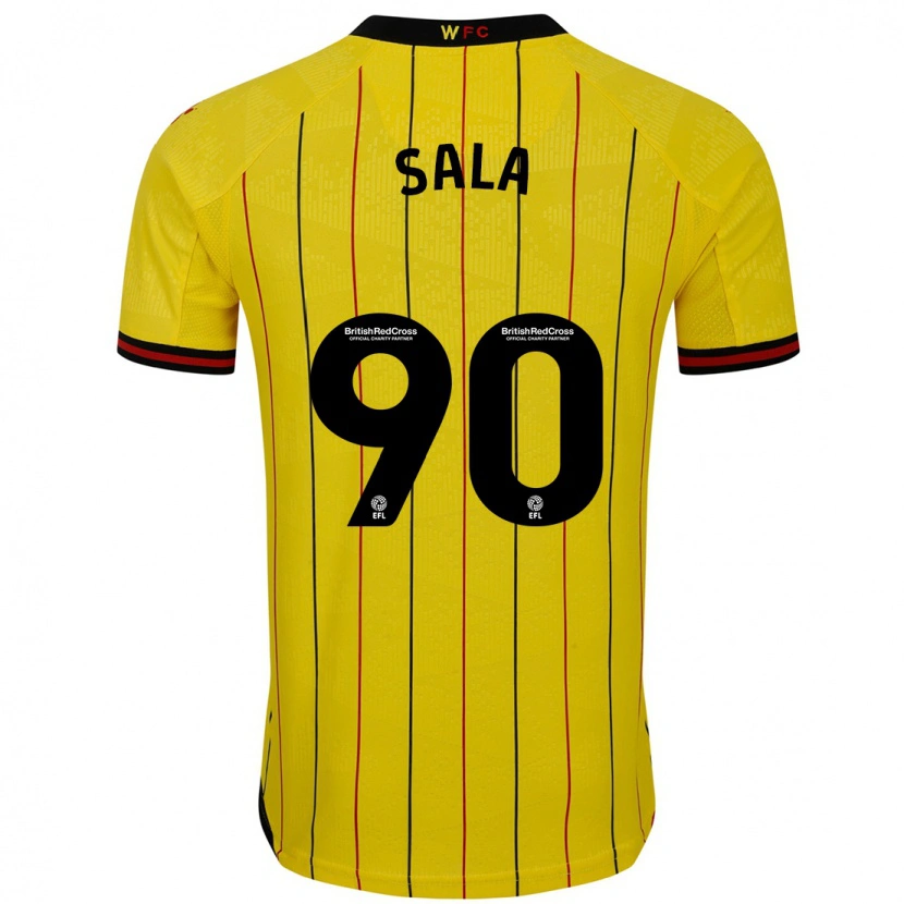 Danxen Enfant Maillot Joel Sala #90 Jaune Et Noir Tenues Domicile 2024/25 T-Shirt