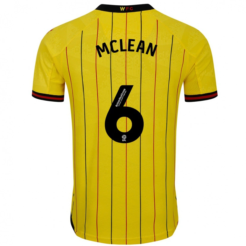 Danxen Enfant Maillot Sophie Mclean #6 Jaune Et Noir Tenues Domicile 2024/25 T-Shirt
