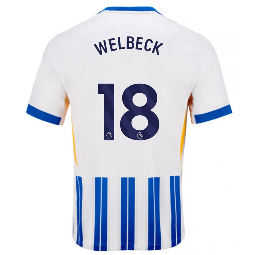 Danxen Enfant Maillot Danny Welbeck #18 Blanc Bleu À Rayures Fines Tenues Domicile 2024/25 T-Shirt