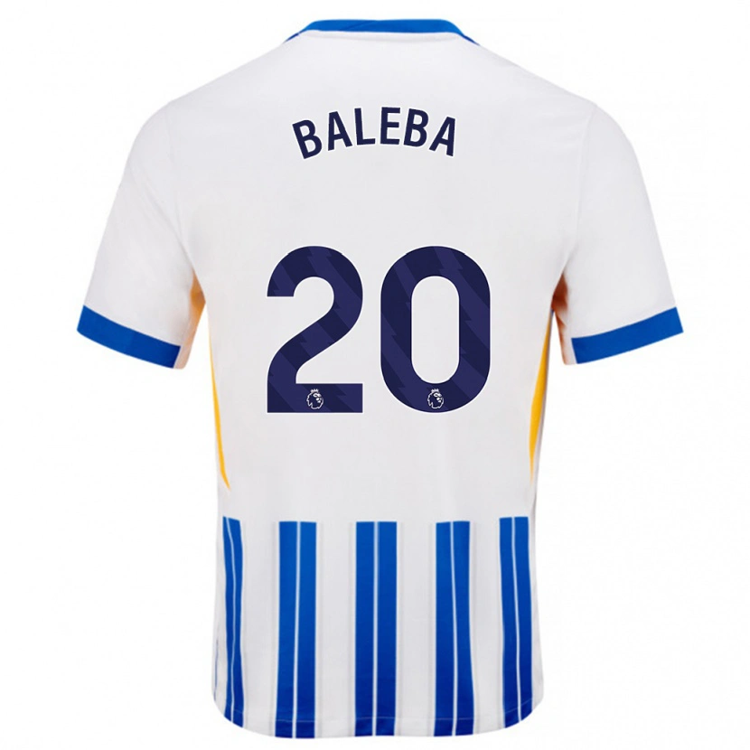 Danxen Enfant Maillot Carlos Baleba #20 Blanc Bleu À Rayures Fines Tenues Domicile 2024/25 T-Shirt