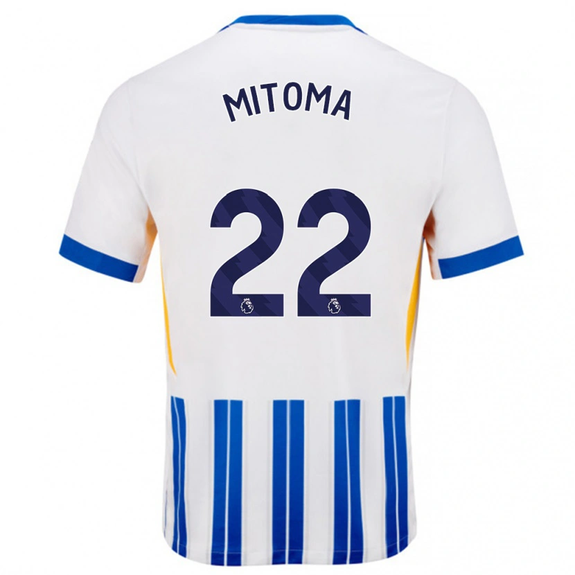 Danxen Enfant Maillot Kaoru Mitoma #22 Blanc Bleu À Rayures Fines Tenues Domicile 2024/25 T-Shirt