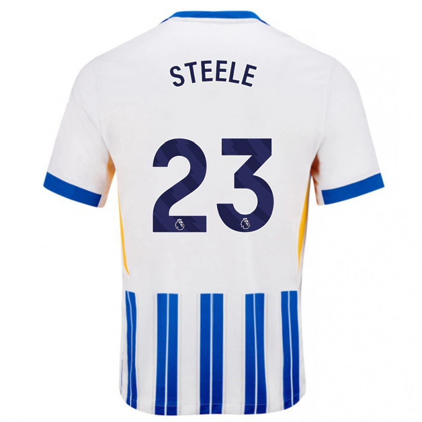 Danxen Enfant Maillot Jason Steele #23 Blanc Bleu À Rayures Fines Tenues Domicile 2024/25 T-Shirt