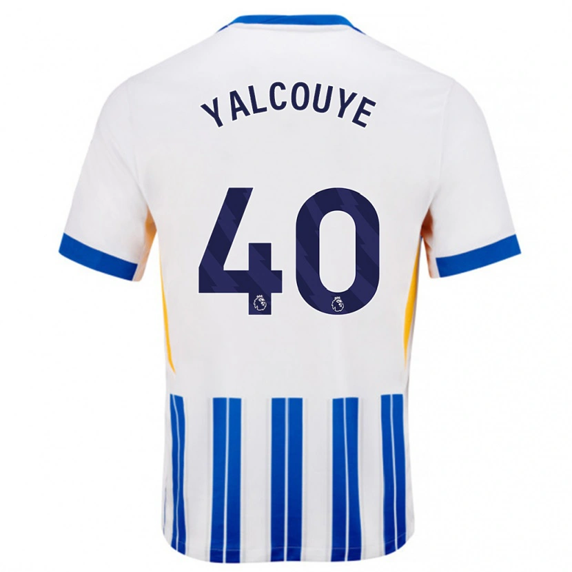 Danxen Enfant Maillot Malick Junior Yalcouyé #40 Blanc Bleu À Rayures Fines Tenues Domicile 2024/25 T-Shirt