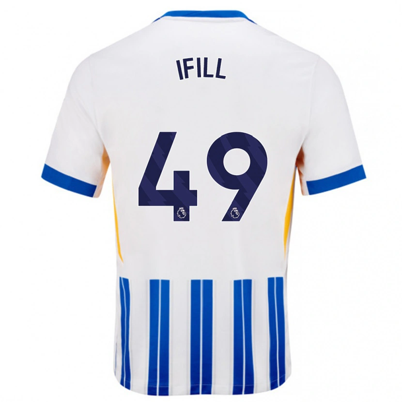 Danxen Enfant Maillot Marcus Ifill #49 Blanc Bleu À Rayures Fines Tenues Domicile 2024/25 T-Shirt