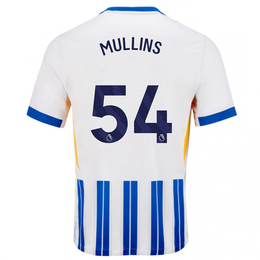 Danxen Enfant Maillot Jamie Mullins #54 Blanc Bleu À Rayures Fines Tenues Domicile 2024/25 T-Shirt