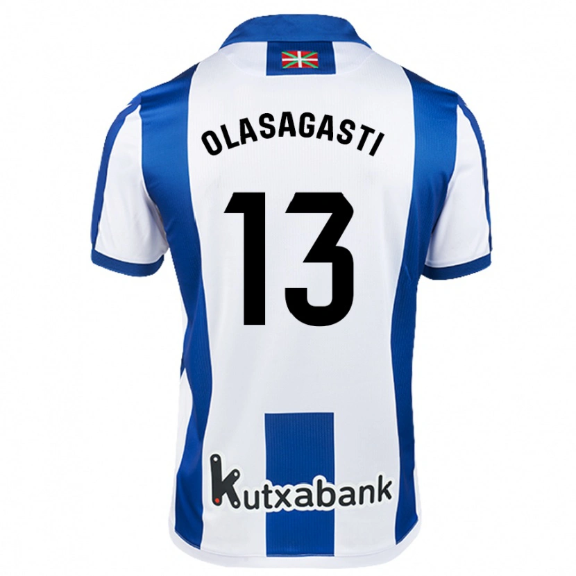 Danxen Enfant Maillot Lander Olasagasti #13 Blanc Bleu Tenues Domicile 2024/25 T-Shirt